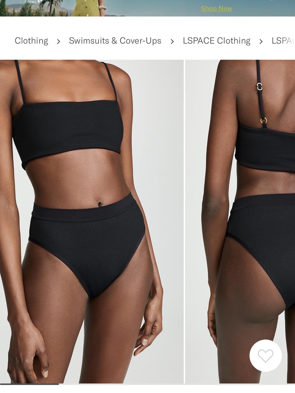 l*space Black Ribbed High-Rise Bikini Bottoms